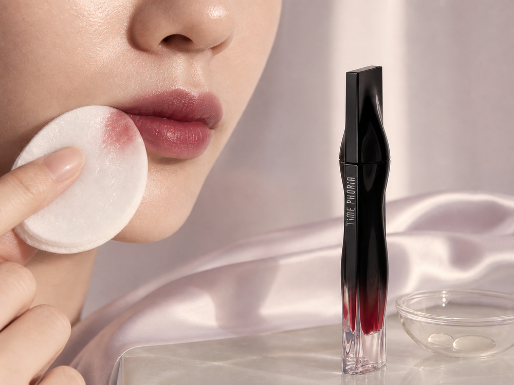Removing Stellar Dust Lip Stain gently with an oil-based makeup remover and cotton pad