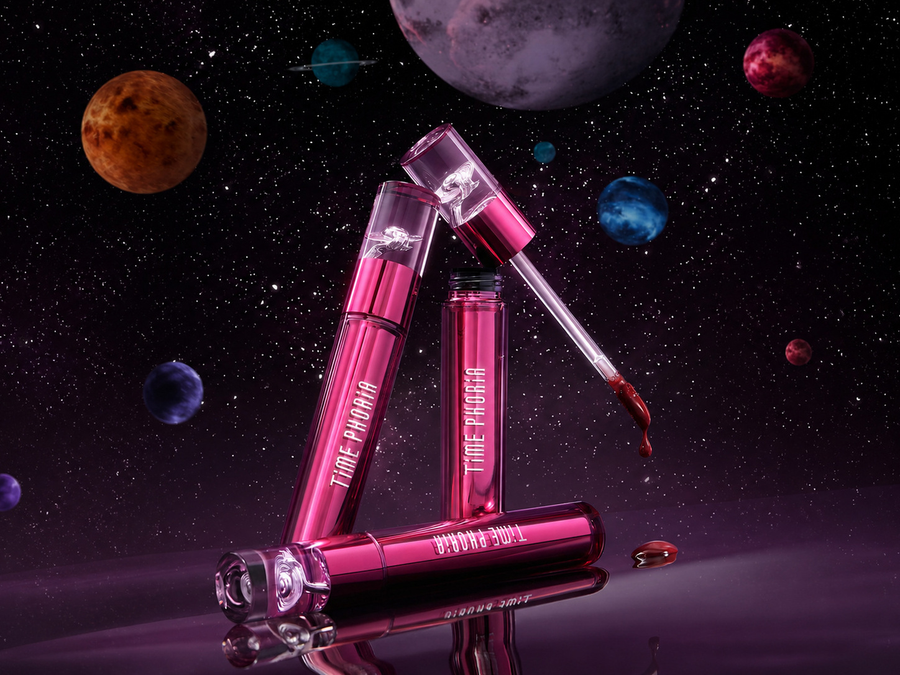 Altera Blurring Lip Tint beside glossy color texture and a soft-focus velvet matte lip finish